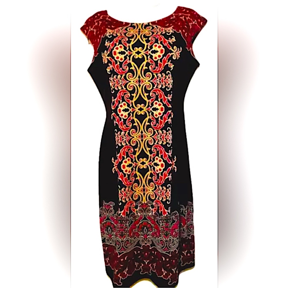 💕MAGGIE LONDON💕 VTG COLOR BLOCK PRINT SIDE ZIP SLEEVELESS LINED SHEATH DRESS💜